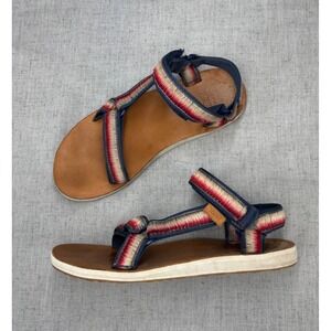 Teva Universal Ombre Sandals Navy Blue Red Cream Woven Fringed Strappy Women's 9